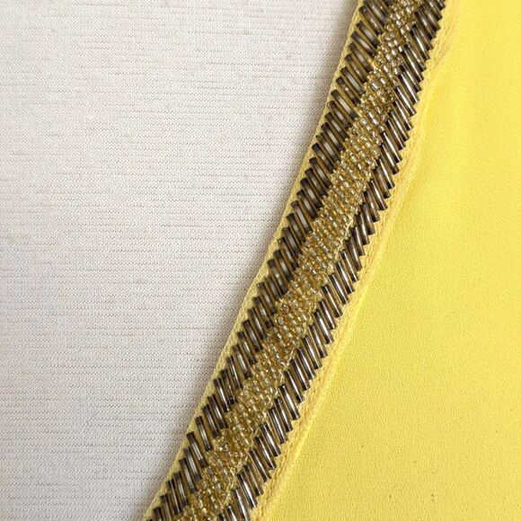 BEBE Yellow Blouse Small Beaded V-Neck Shirred Waist Peasant Top Boho Festival - Picture 4 of 16